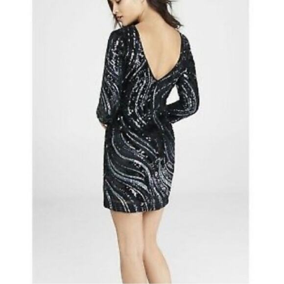 Express Silver and Black Sequin Mini Dress EUC Size 2 MSRP $128